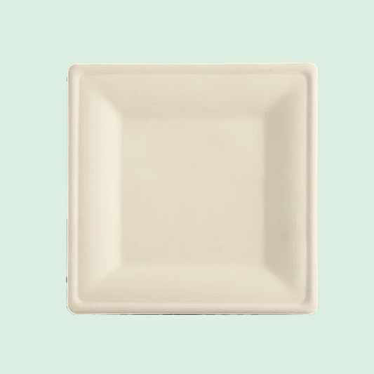 100% Compostable Plates 8X8"Square Natural Brown Plate [100 Pack] |Biodegradable Plates | Eco Friendly Plates | Sugarcane Plate