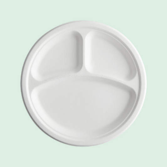 100% Compostable Plates 9" 3 Compartment Plate [50 Pack] |Biodegradable Plates | Eco Friendly Plates | Sugarcane Plate